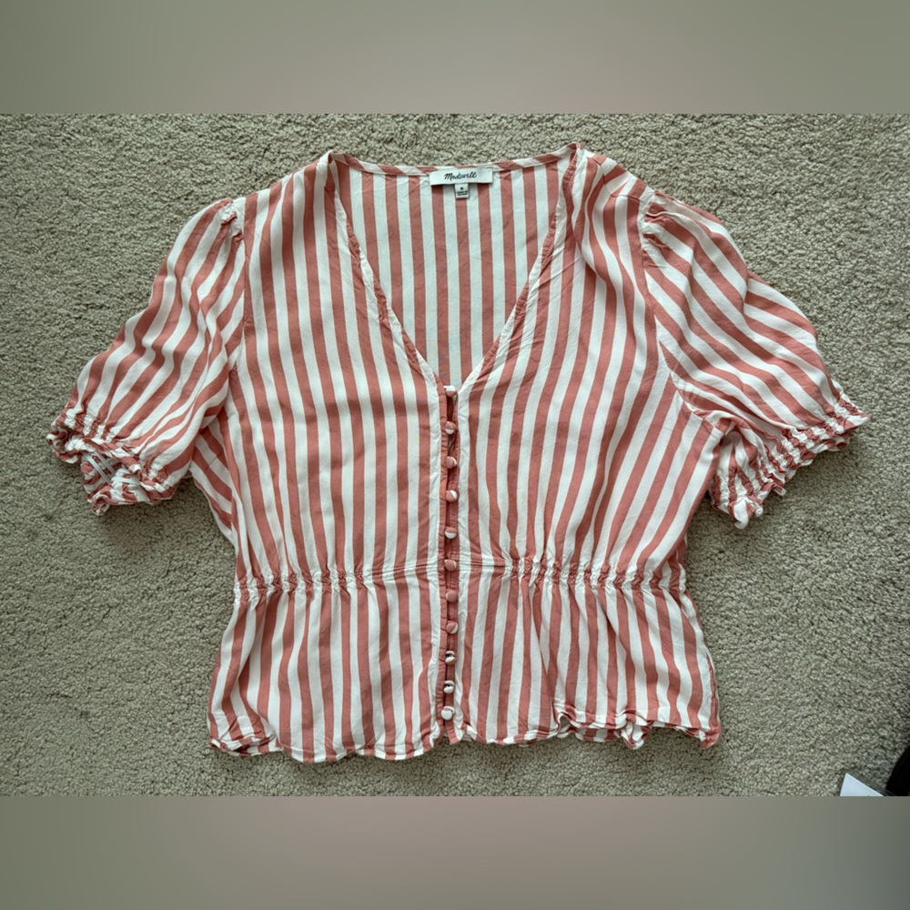 Madewell Rose and White Striped Sleeveless Blouse